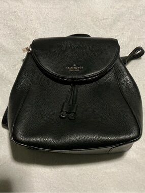 kate spade Black Leila Pebbled Leather Medium Drawstring Backpack